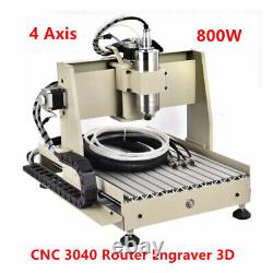 800W 4 Axis CNC3040 Router Engraver Metal Milling Engraving Cutting Machine 220V