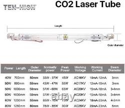 TEN-HIGH 50W Tube en Verre de 800MM Dia 50mm pour Machine de Gravure et de Découpe au Laser CO2